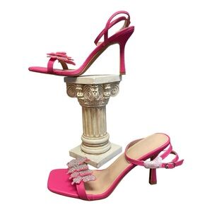 •Rose Red Square Toe Rhinestone with Ankle Strap Sandals
